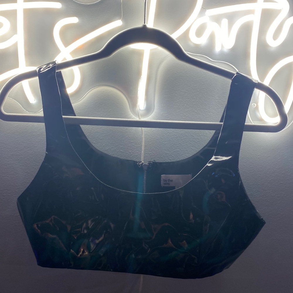 by the way Pleather Cropped Bra Top with Zipper in Back